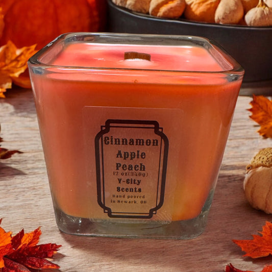 Cinnamon Apple Peach 12 oz Wooden Wick Candle